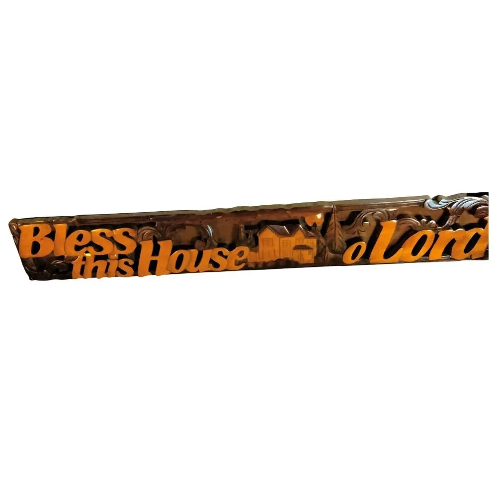 Bless This House O Lord Wooden Wall Decor Plaque Brown Rustic Cabin Spiritual